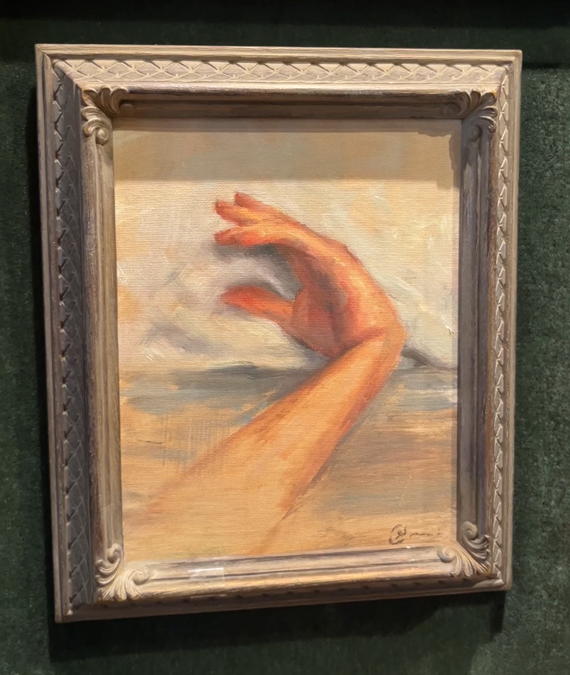 "Hand resting on pillow" - Framed