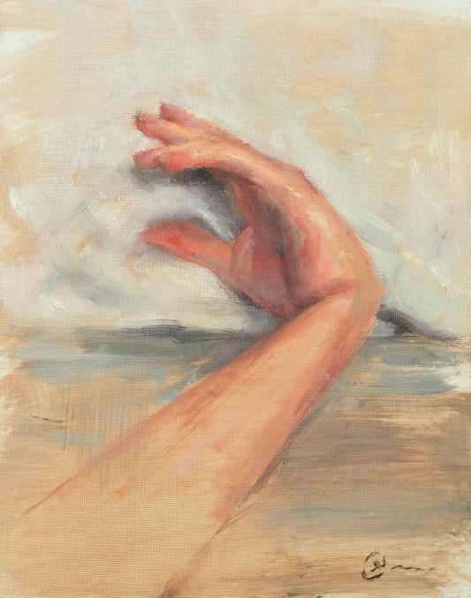 "Hand resting on pillow" - Framed